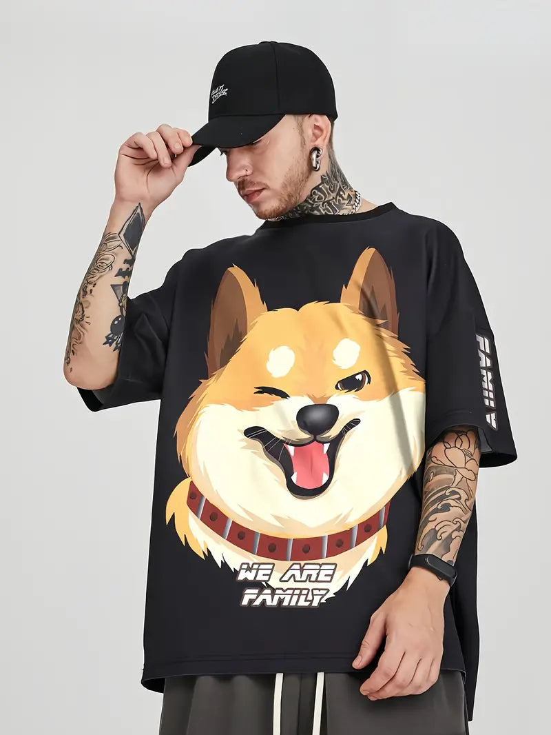 Men's Outfit, Dog Graphic Print Casual Crew Neck Short Sleeve T-Shirt & Shorts 2-piece Set