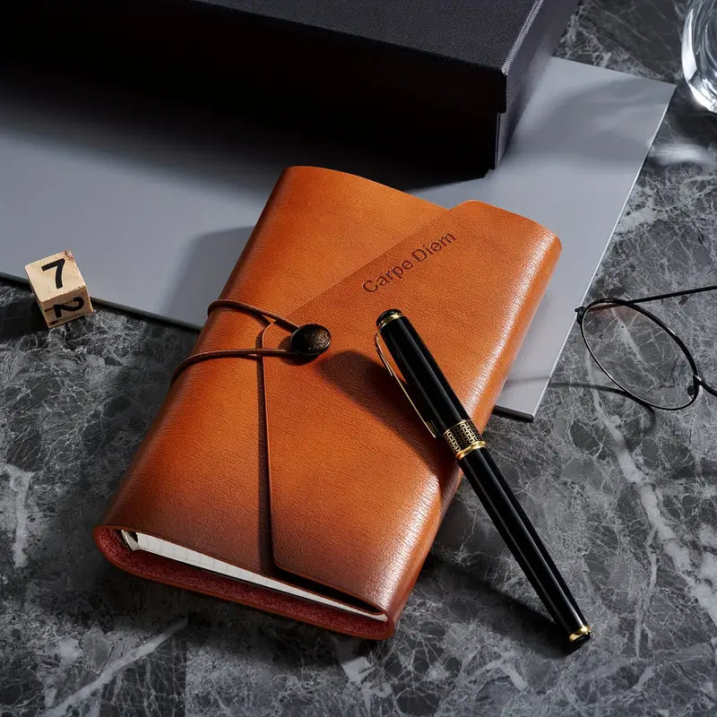 FOR Men with AirTag Wallet, Travel Notebook, Pen, and Keychain - Metal and Faux Leather Accessories