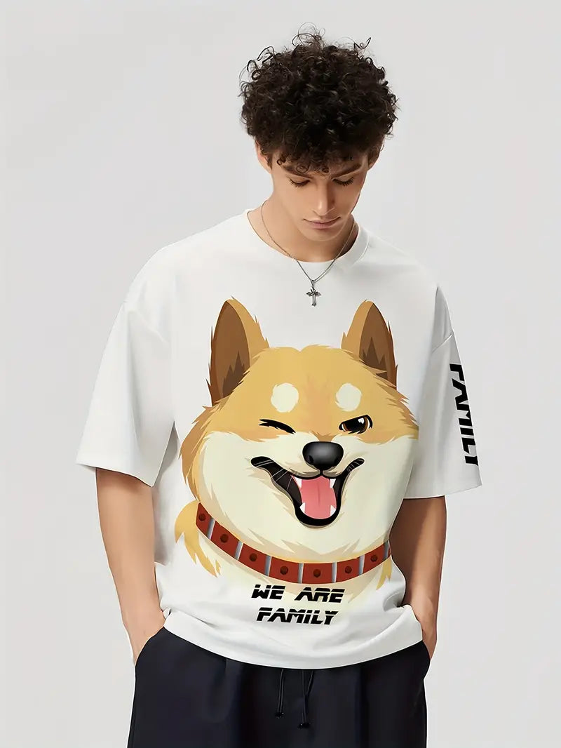 Men's Outfit, Dog Graphic Print Casual Crew Neck Short Sleeve T-Shirt & Shorts 2-piece Set