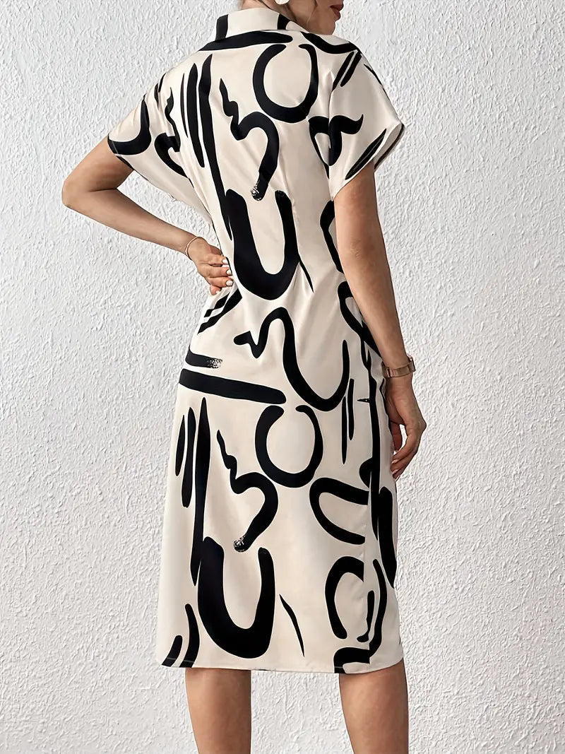 Abstract Print Button-Front Lapel Dress